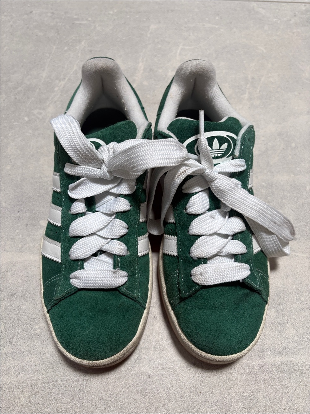 Adidas Campus Green Suede Sneakers with White Stripes and Laces